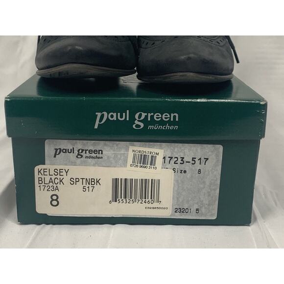 PAUL GREEN Kelsey Nubuck Wingtip Oxford Ankle Booties Pumps Chunky Heels 8 Black - Picture 14 of 14